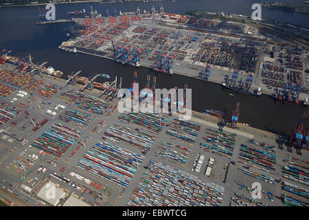 Aerial view, Container Terminal in the Port of Hamburg, Hamburg, Hamburg, Germany Stock Photo