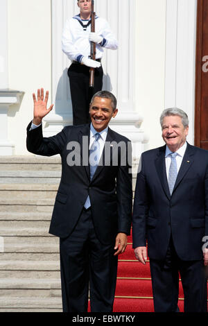 President Barack Obama during the welcoming ceremony at Bellevue Palace with the German President Joachim Gauck, Berlin, Berlin Stock Photo