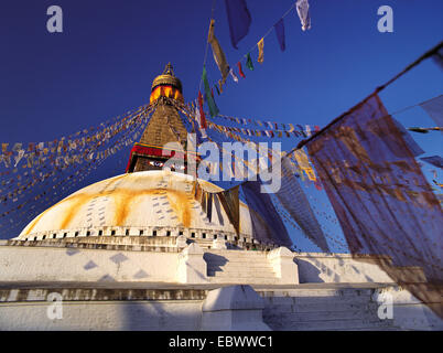 the Great Stupa in the Tibetan quarter at Boddnath or Bauda in the Kathandu valley, Nepal, Kathmandu, Boddnath Stock Photo