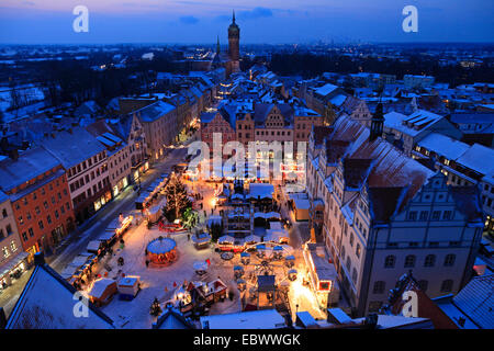 view from St. Marien city church to Christmas market, Germany, Saxony-Anhalt, Wittenberg Stock Photo