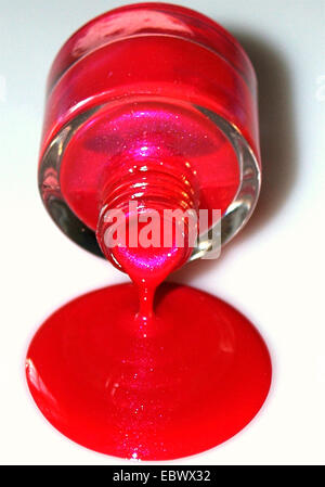 red nail polish spilling from bottle Stock Photo