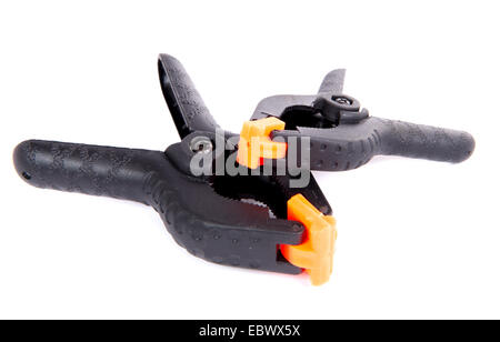 black plastic clamps for DIY on the white background Stock Photo
