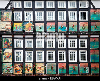 Advent calendar at the old town hall in the old town of Hattingen, Germany, North Rhine-Westphalia, Ruhr Area, Hattingen Stock Photo