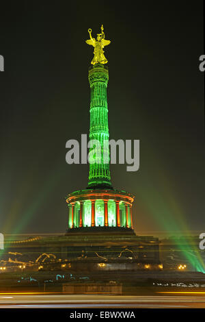 Berlin Victory Column with Vicrpia at Grosser Stern in Berlin, illuminated for Festival of Lights 2009, Germany, Berlin Stock Photo