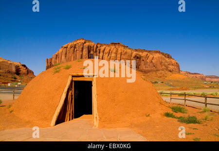 Navajo Indian ancient homes called hogan homes in Monument Valley , USA, Utah, Monument Valley National Park Stock Photo