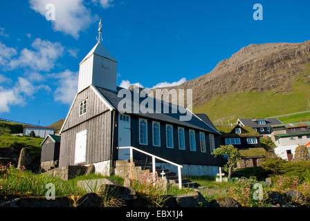wooden church in Bour, built 1865, Denmark, Faroe Islands, Vagar Stock Photo