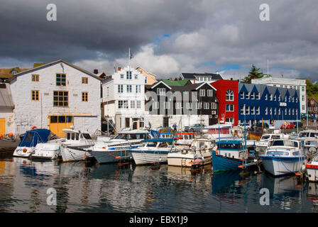 ships in the harbour of Thorshaven, Denmark, Faroe Islands, Streymoy, Thorshaven Stock Photo