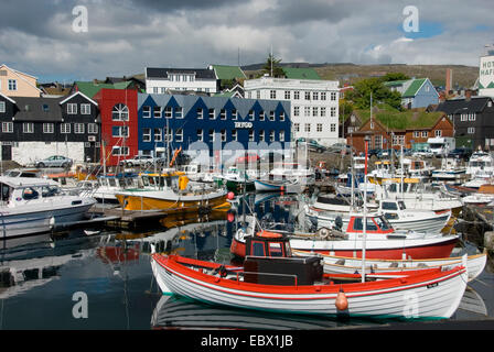 ships in the harbour of Thorshaven, Denmark, Faroe Islands, Streymoy, Thorshaven Stock Photo