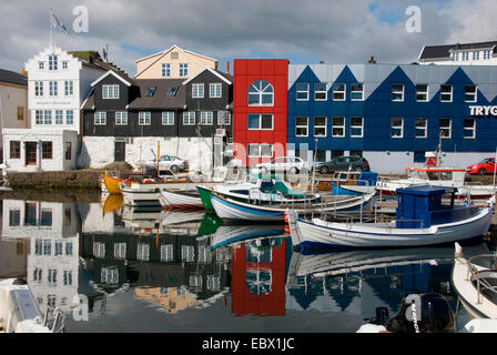 ships in the harbour of Thorshaven, Denmark, Faroe Islands, Streymoy, Thorshaven Stock Photo