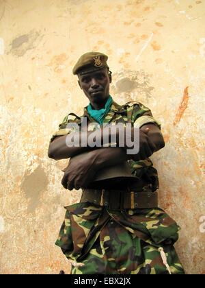 member of the guard of honour of the burundian army at the festivities for the International Day of Human Rights (10 December 2009), celebrated jointly by the Burundian government and the UN Integrated Office in Burundi, Burundi, Bujumbura rural, Kabezi Stock Photo