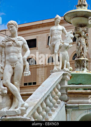 marble statues at the Fontana Pretoria Foutain in Palermo, Italy Stock Photo