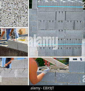 Construction site - Collage concrete brick wall Stock Photo