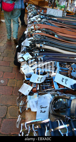 numerous belts on an weekly market, Spain, Balearen, Majorca, Alcudia Stock Photo