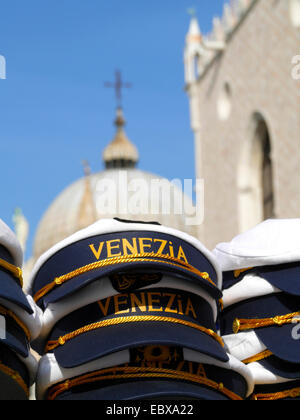 peaked caps as souvenirs at the St Mark's Square, Italy, Venice Stock Photo