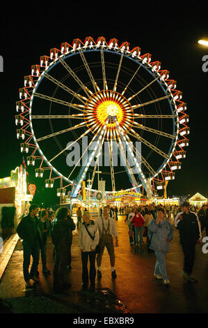 ferris wheel at the Oktoberfest in Munich at night, Germany, Bavaria, Munich Stock Photo