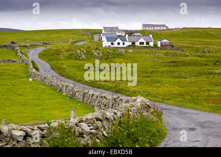 street and houses in the south of Fair Isle, United Kingdom, Scotland, Shetland Islands, Fair Isle