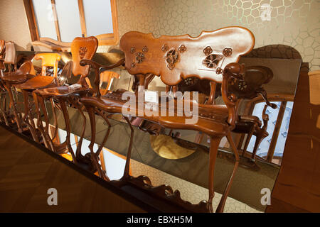 Casa Batllo bench and chairs, furniture by Antoni Gaudi design in Barcelona, Catalonia, Spain. Stock Photo