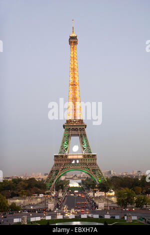 illuminated Eiffel tower in time of the rugby world championship 2007, France, Eiffelturm, Paris Stock Photo