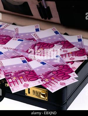500 Euros in a suitcase, money, lottery, rich, profit Stock Photo