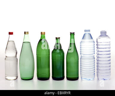 different kinds of mineral water in bottles Stock Photo