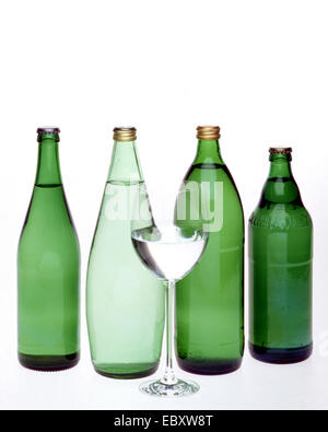 different kinds of mineral water in bottles Stock Photo