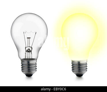 two bulbs, one of which turned on Stock Photo