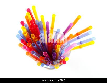 Bright plastic straws for drinking. Shallow depth of field. Stock Photo
