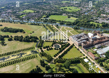 An aerial view of Hampton Court Palace and gardens, Greater London Stock Photo