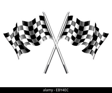 Rippled black and white crossed chequered flag Stock Photo