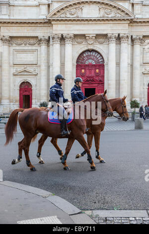 two mounted police horseback paris france street Stock Photo