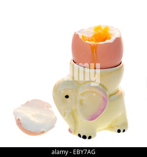Soft boiled egg in an eggcup cut out or isolated against a white background. Stock Photo