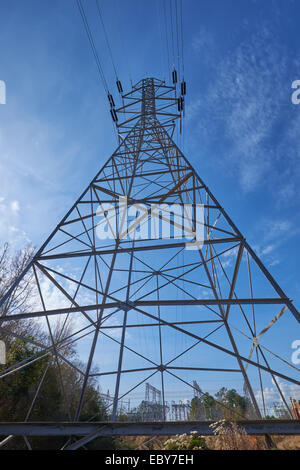 high voltage electric transmission tower Stock Photo - Alamy
