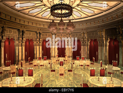 3D digital render of a fairytale oriental palace in the evening Stock Photo