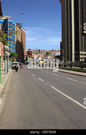Mariscal Santa Cruz avenue in La Paz, Bolivia on the day of the presidential election, when no traffic was allowed in the city Stock Photo