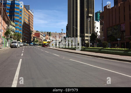 Mariscal Santa Cruz avenue in La Paz, Bolivia on the day of the presidential election, when no traffic was allowed in the city Stock Photo