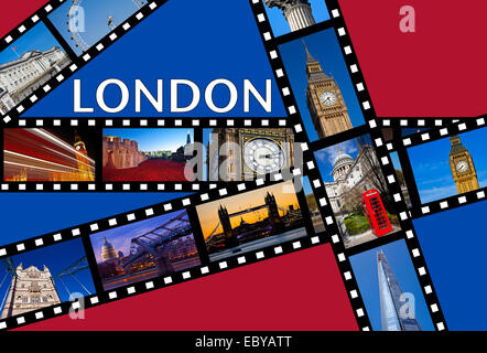 Film strips depicting images of famous London landmarks.