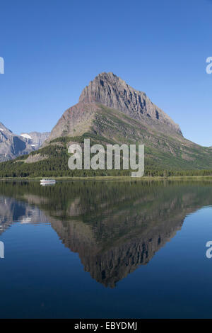 USA, Montana, Glacier National Park, Many Glacier Area, Swiftcurrent Lake, tour boat on lake Stock Photo