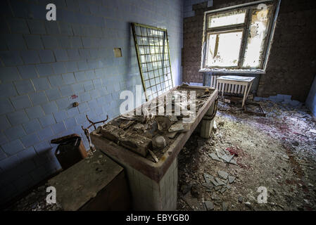 autopsy room in morgue in Pripyat abandoned city, Chernobyl Exclusion Zone, Ukraine Stock Photo