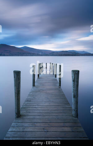Wooden jetty on Derwent Water in the Lake District, Cumbria, England. Autumn (November) 2014. Stock Photo