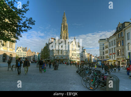 ANTWERP, BELGIUM - OCTOBER 26: View of Our Lady's Cathedral on October 26, 2013 in  in Antwerp, Belgium. Antwerp is the second b Stock Photo