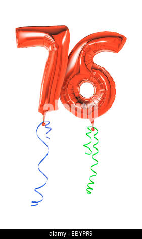 Red balloons with ribbon - Number 76 Stock Photo