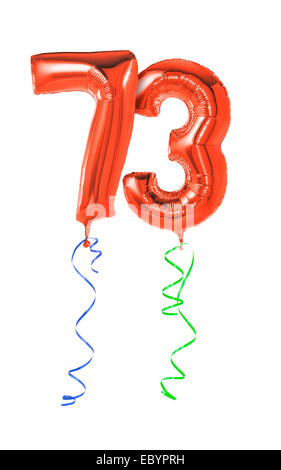 Red balloons with ribbon - Number 73 Stock Photo