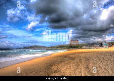 Fistral beach Newquay North Cornwall England UK like painting in HDR