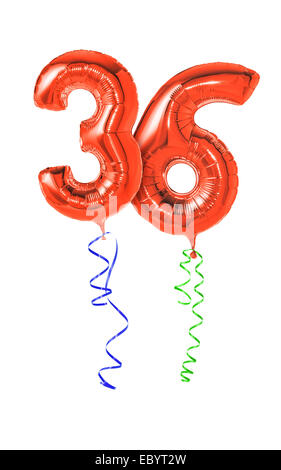 Red balloons with ribbon - Number 36 Stock Photo