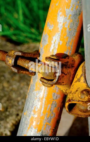 Close up of scaffolding joints in a garden England UK Stock Photo
