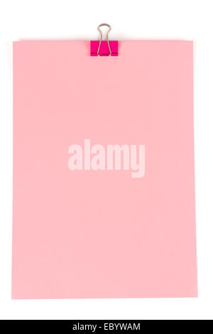 Stack of pink paper clipped by pink binder Stock Photo