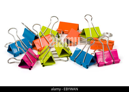 Heap of binder clips isolated on white Stock Photo