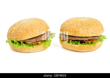 Two hamburgers isolated on the white background Stock Photo