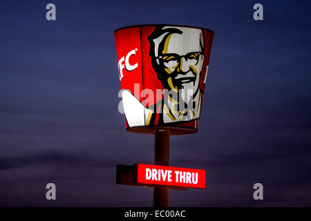 Kentucky fried chicken bucket KFC bucket KFC logo drive thru Prague Czech Republic Stock Photo