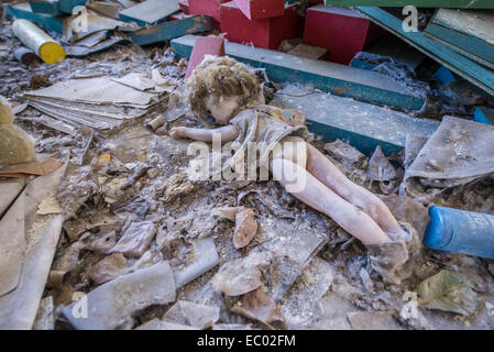 Stuffed plush toys and dolls, Cheburashka on a shelf in a closet in a  destroyed kindergarten in Pripyat, in the Chernobyl exclusion zone, Ukraine  Stock Photo - Alamy